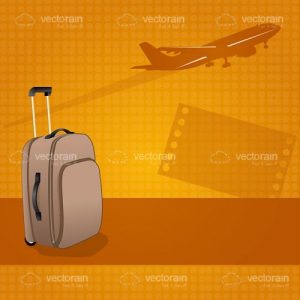 Trolley bag on travel background